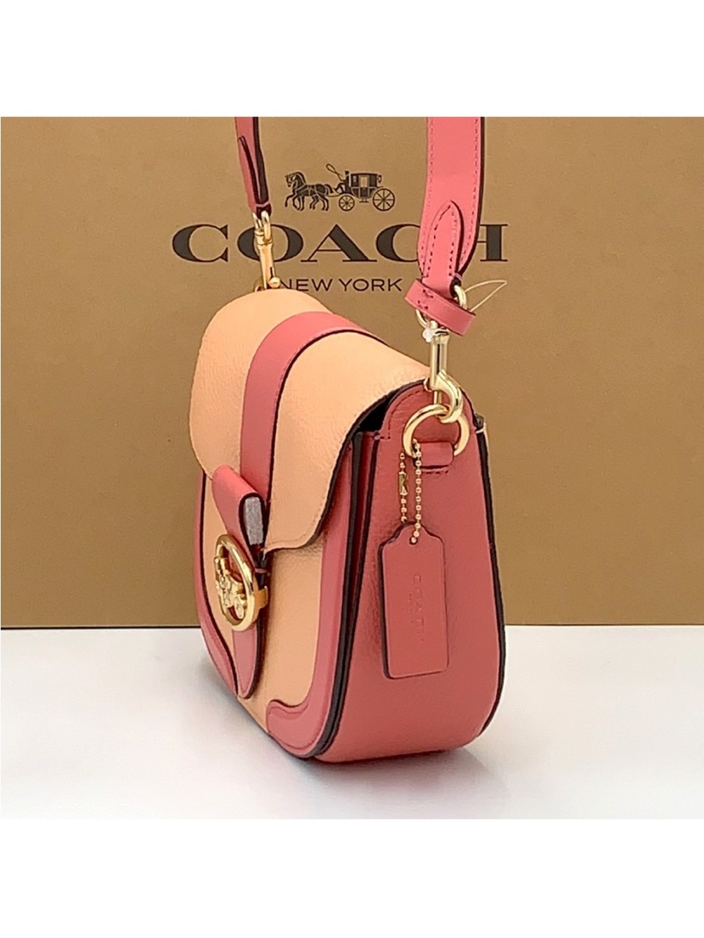 COACH Georgie Saddle Bag In Colorblock COLOR:
Gold/Faded Blush/Taffy - Picture 6 of 16